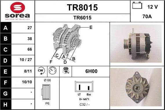 SNRA TR8015 - Alternator autospares.lv