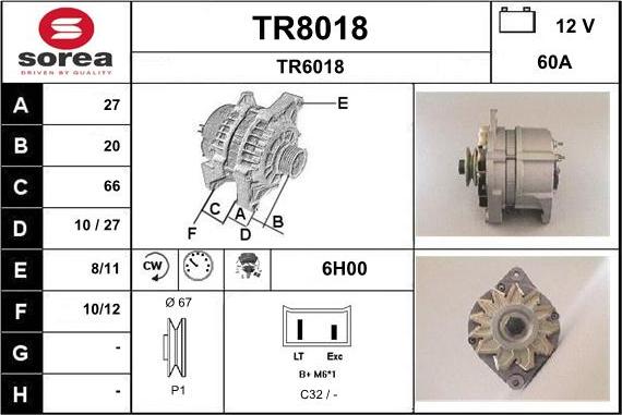 SNRA TR8018 - Alternator autospares.lv