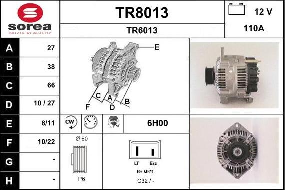 SNRA TR8013 - Alternator autospares.lv
