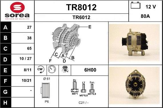 SNRA TR8012 - Alternator autospares.lv