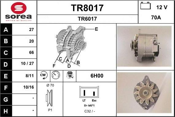 SNRA TR8017 - Alternator autospares.lv