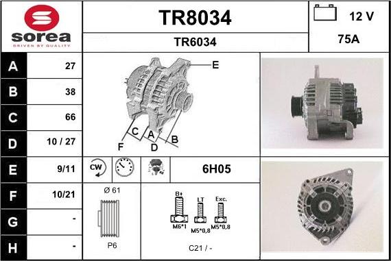 SNRA TR8034 - Alternator autospares.lv