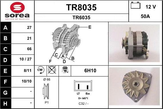 SNRA TR8035 - Alternator autospares.lv