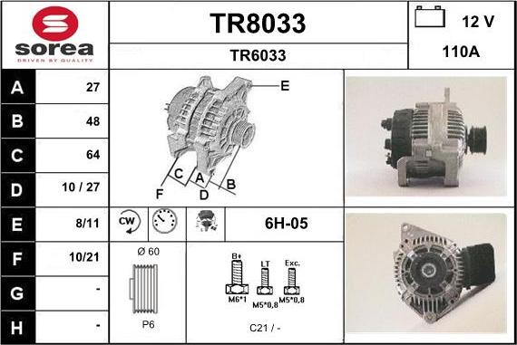 SNRA TR8033 - Alternator autospares.lv