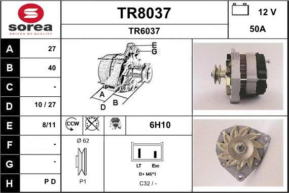 SNRA TR8037 - Alternator autospares.lv
