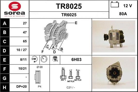 SNRA TR8025 - Alternator autospares.lv