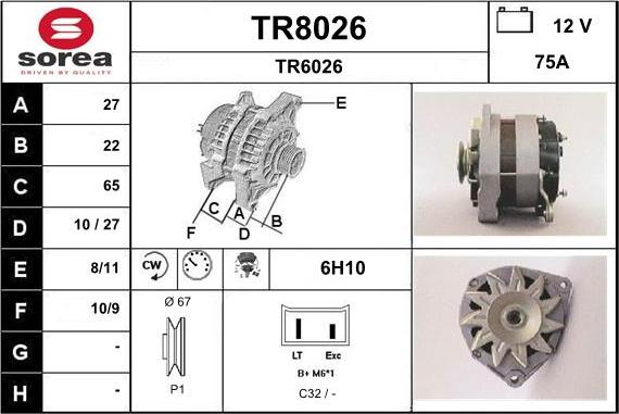 SNRA TR8026 - Alternator autospares.lv