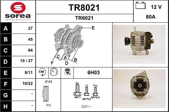 SNRA TR8021 - Alternator autospares.lv