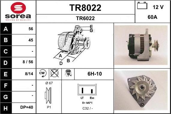 SNRA TR8022 - Alternator autospares.lv