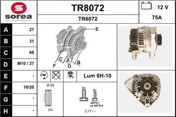 SNRA TR8072 - Alternator autospares.lv