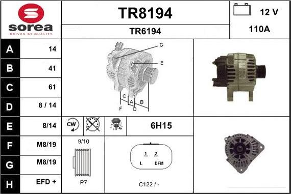 SNRA TR8194 - Alternator autospares.lv