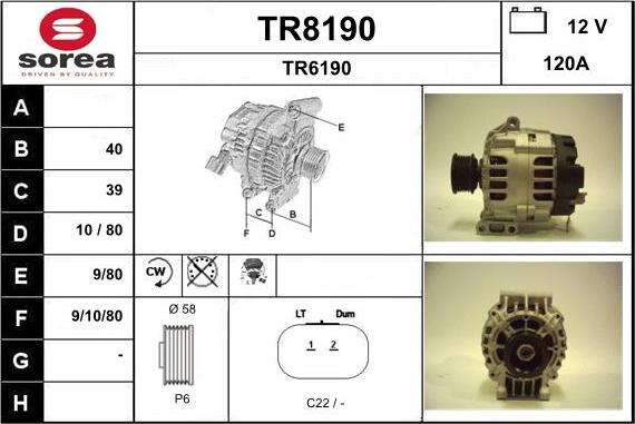 SNRA TR8190 - Alternator autospares.lv