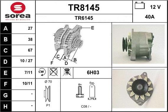 SNRA TR8145 - Alternator autospares.lv