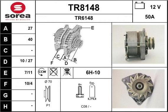 SNRA TR8148 - Alternator autospares.lv