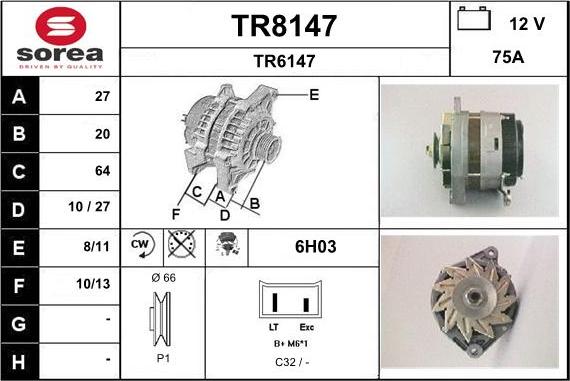 SNRA TR8147 - Alternator autospares.lv