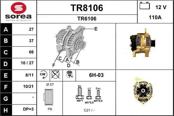 SNRA TR8106 - Alternator autospares.lv