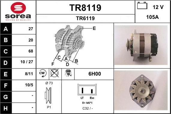 SNRA TR8119 - Alternator autospares.lv