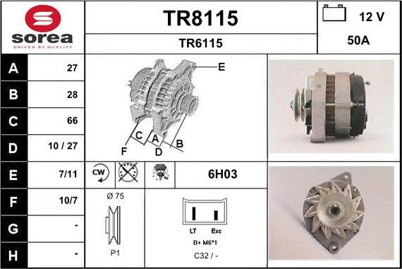 SNRA TR8115 - Alternator autospares.lv