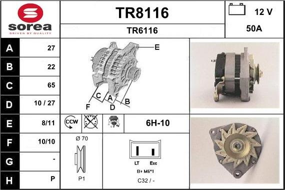 SNRA TR8116 - Alternator autospares.lv