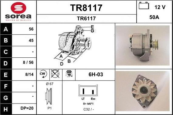 SNRA TR8117 - Alternator autospares.lv