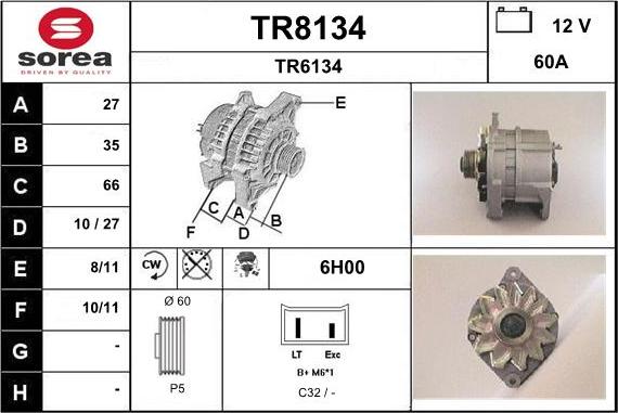 SNRA TR8134 - Alternator autospares.lv