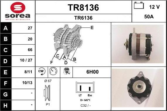 SNRA TR8136 - Alternator autospares.lv