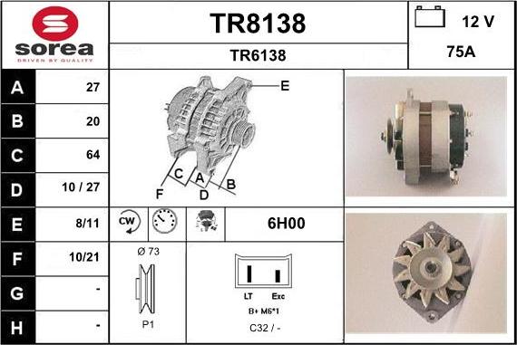 SNRA TR8138 - Alternator autospares.lv