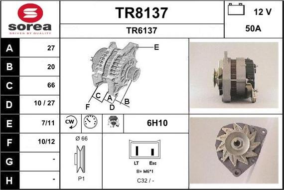 SNRA TR8137 - Alternator autospares.lv