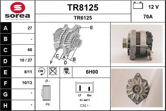 SNRA TR8125 - Alternator autospares.lv