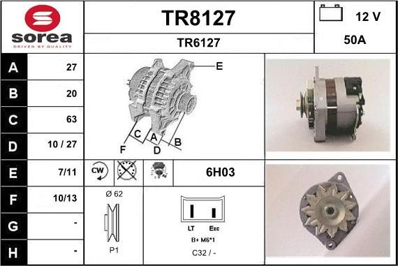 SNRA TR8127 - Alternator autospares.lv