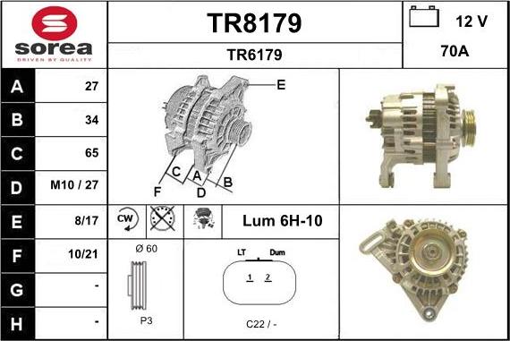 SNRA TR8179 - Alternator autospares.lv