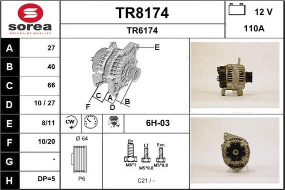 SNRA TR8174 - Alternator autospares.lv