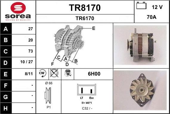 SNRA TR8170 - Alternator autospares.lv