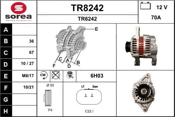 SNRA TR8242 - Alternator autospares.lv