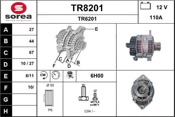 SNRA TR8201 - Alternator autospares.lv