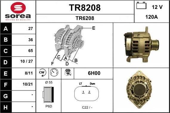 SNRA TR8208 - Alternator autospares.lv