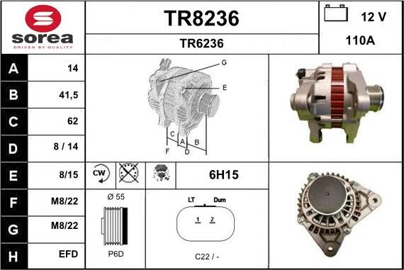 SNRA TR8236 - Alternator autospares.lv