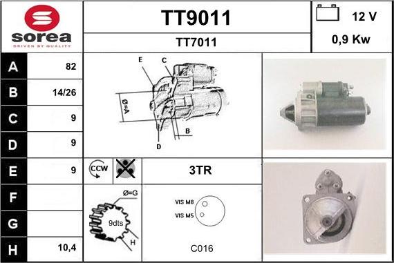 SNRA TT9011 - Starter autospares.lv