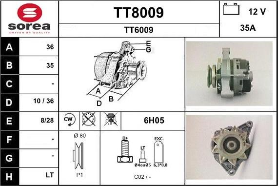 SNRA TT8009 - Alternator autospares.lv