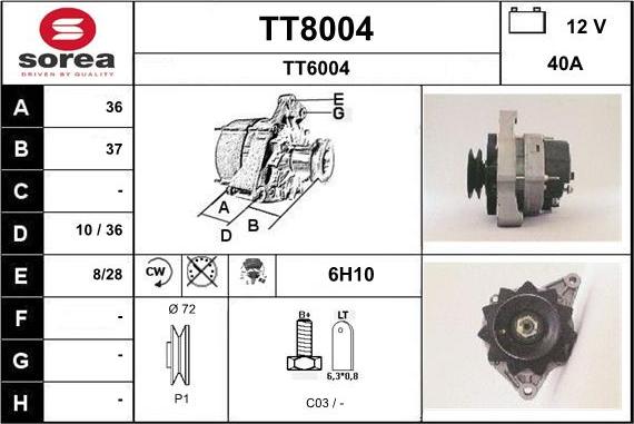 SNRA TT8004 - Alternator autospares.lv