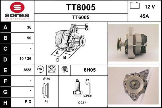 SNRA TT8005 - Alternator autospares.lv