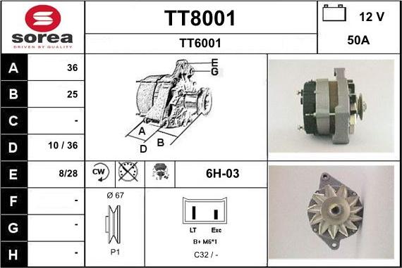 SNRA TT8001 - Alternator autospares.lv