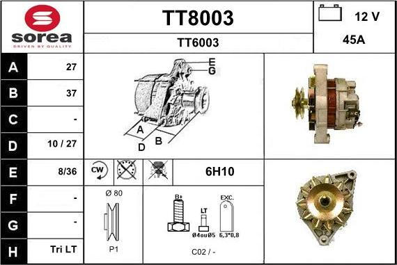 SNRA TT8003 - Alternator autospares.lv