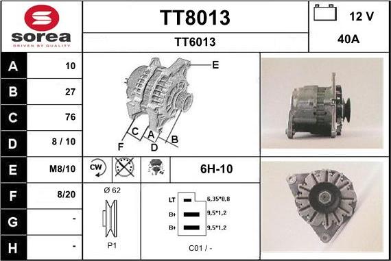 SNRA TT8013 - Alternator autospares.lv