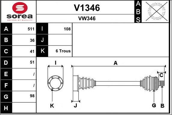 SNRA V1346 - Drive Shaft autospares.lv