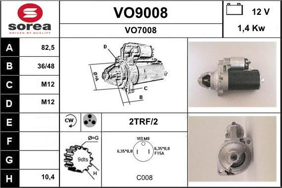 SNRA VO9008 - Starter autospares.lv