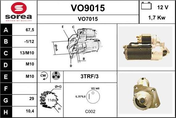 SNRA VO9015 - Starter autospares.lv