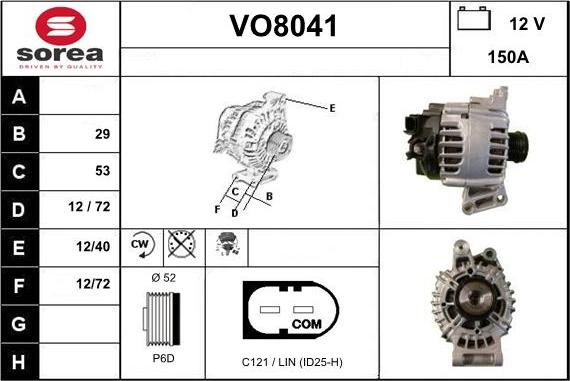 SNRA VO8041 - Alternator autospares.lv