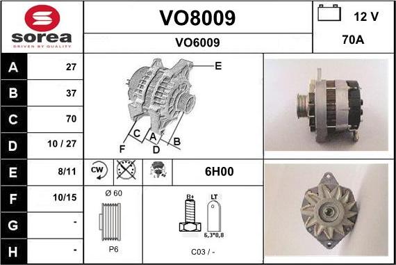 SNRA VO8009 - Alternator autospares.lv