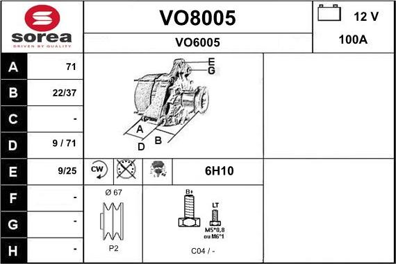 SNRA VO8005 - Alternator autospares.lv